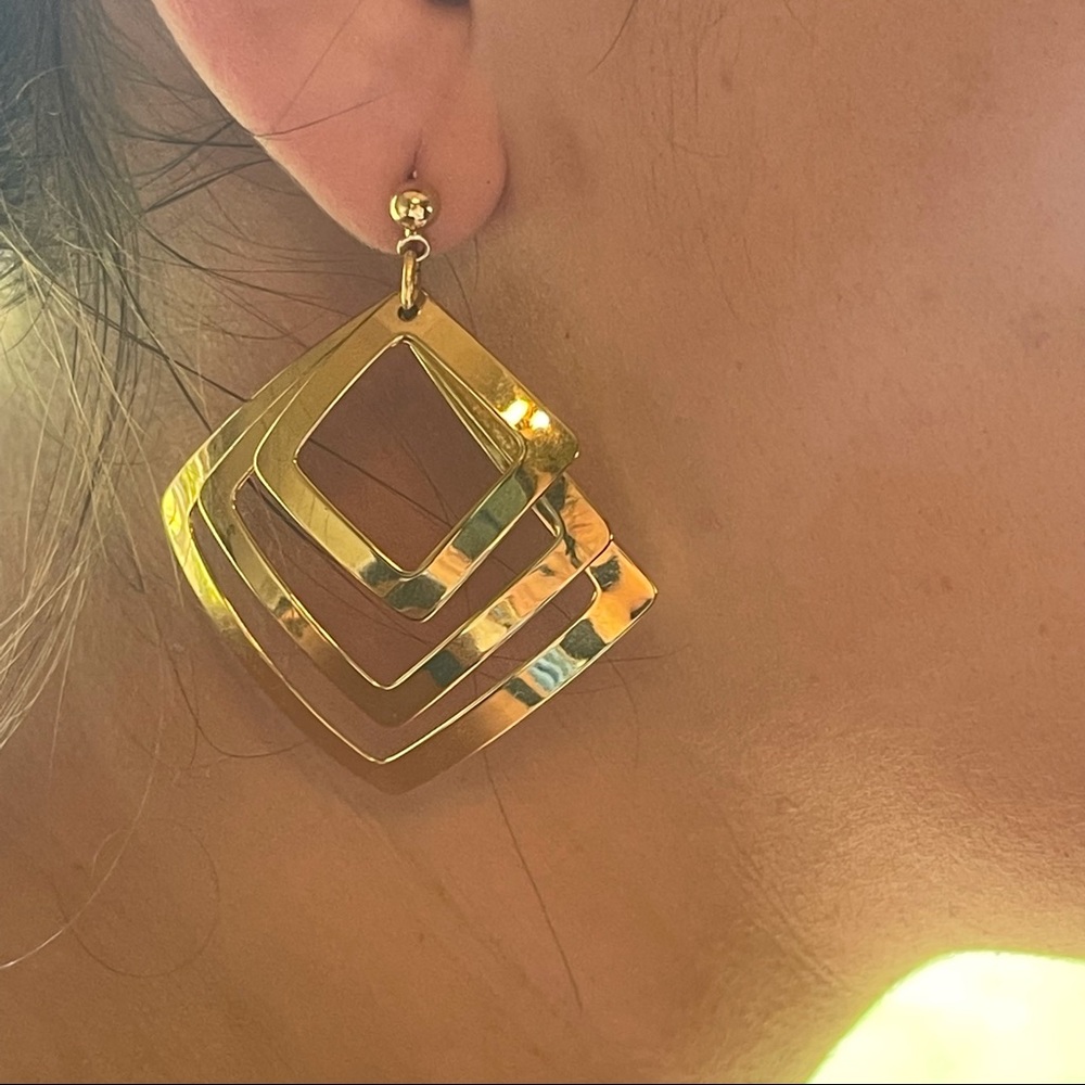 Vintage gold dangly diamond pierced earrings